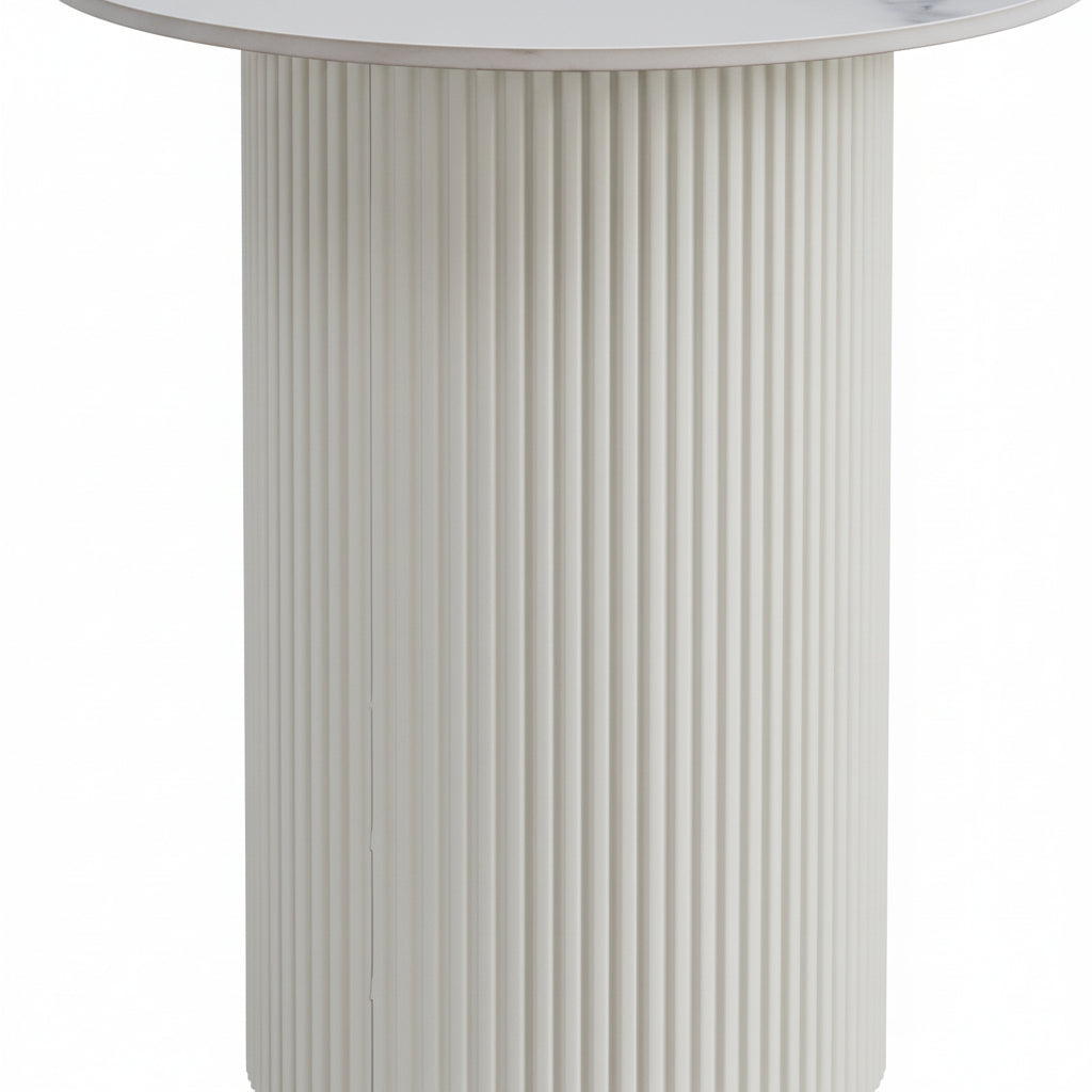Guéridon bout de canapé rond marbre gris pied blanc