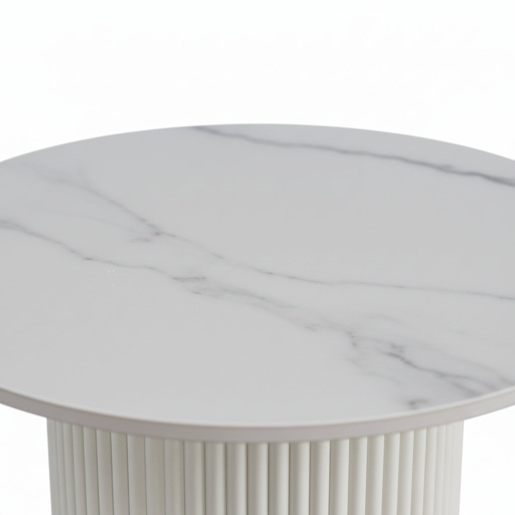 Guéridon bout de canapé rond marbre gris pied blanc
