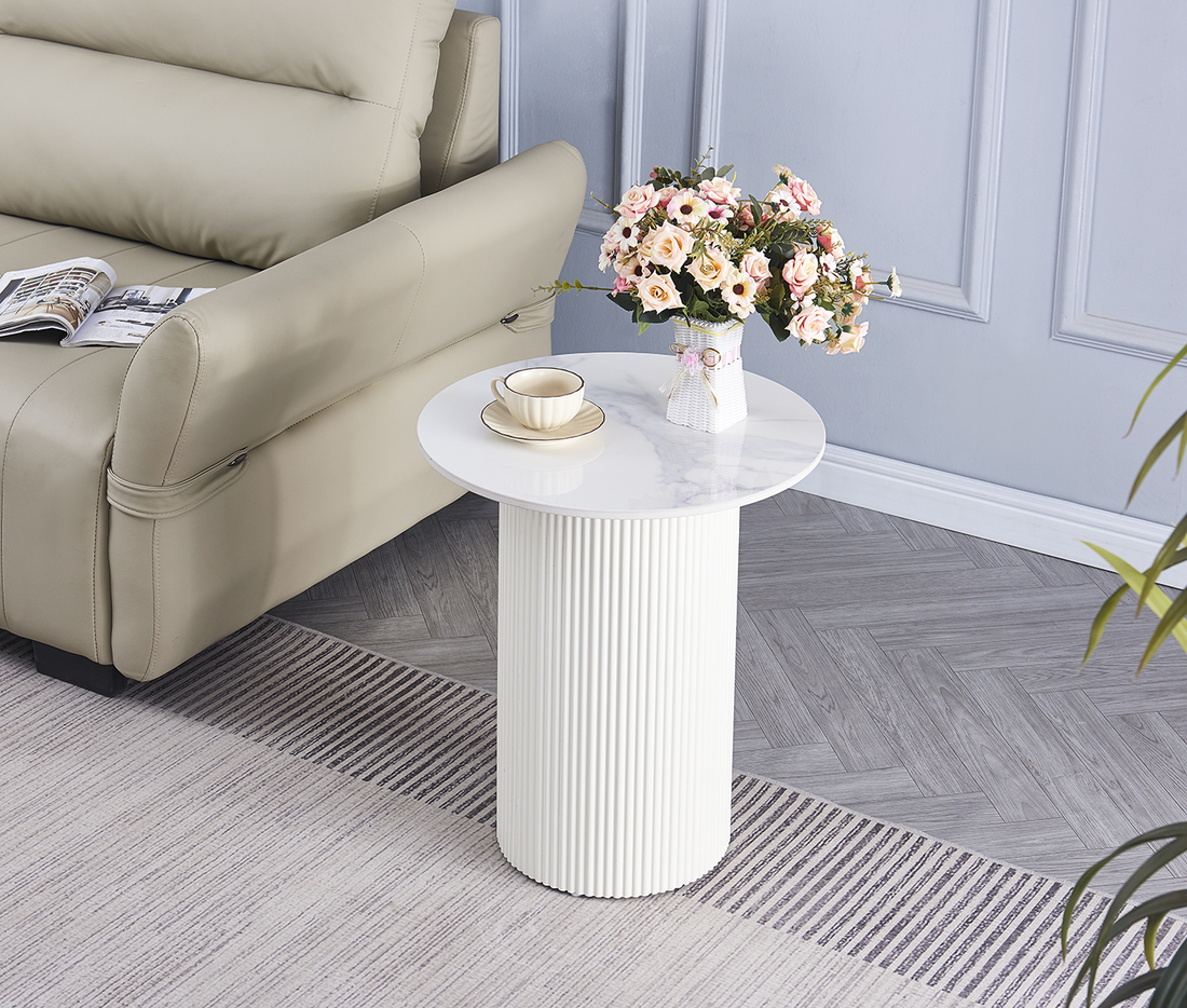 Guéridon VALMY Pieds Beige & Plateau Céramique – 50x55 cm