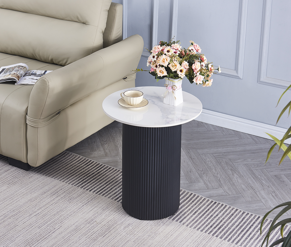 Guéridon VALMY Pied Noir Céramique Marbre Blanc #couleur_marbre_blanc