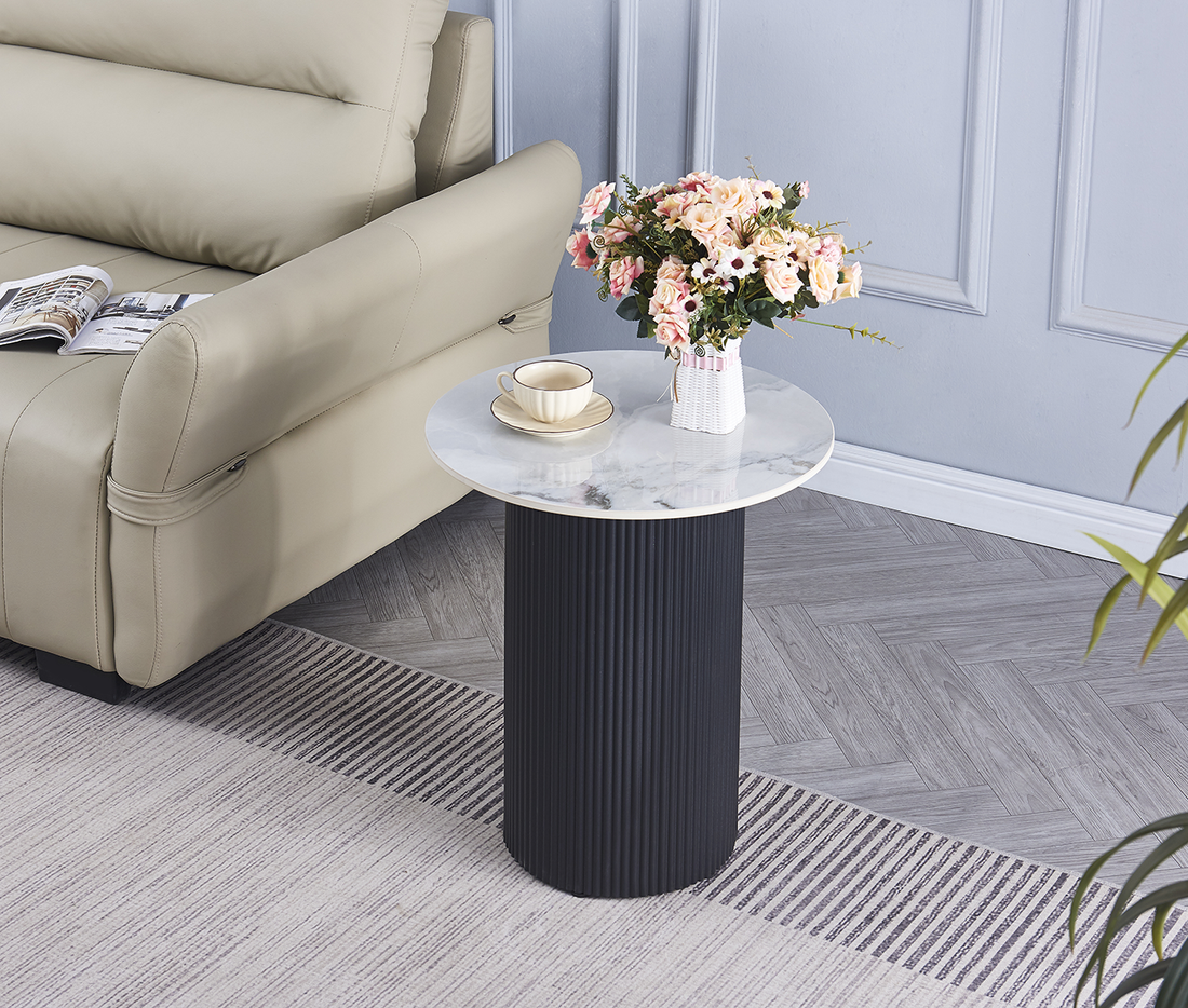 Guéridon VALMY Pied Noir Céramique Marbre Blanc #couleur_marbre_blanc