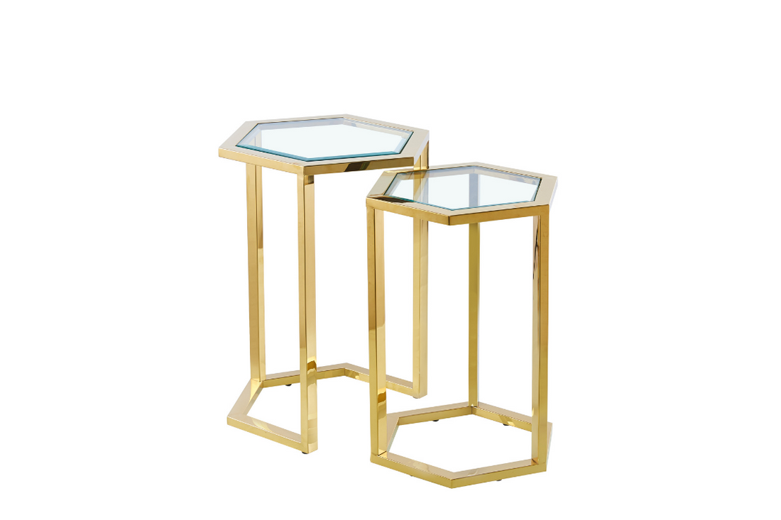 Guéridon Gigogne HEXAGONA Gold Verre Transparent #couleur_transparent