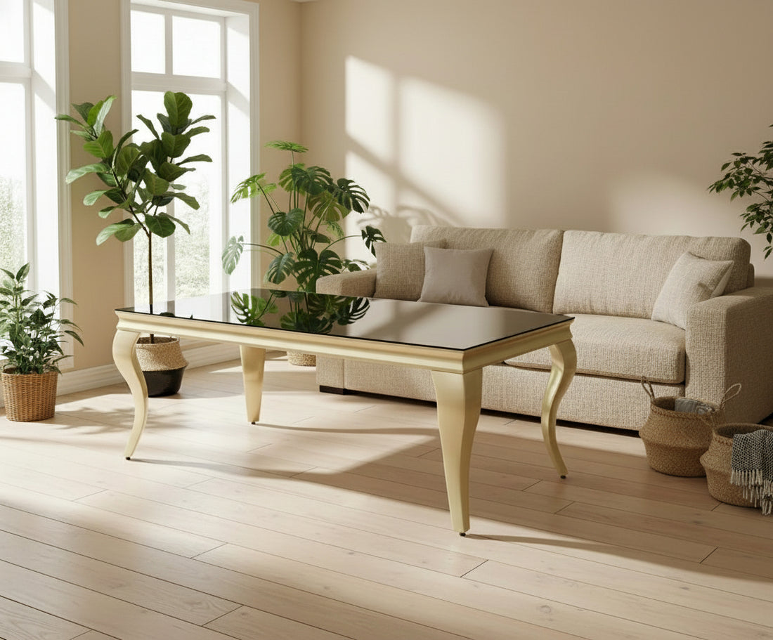 Table basse BAROQUE Gold 120x60x45 cm – Plateau Noir