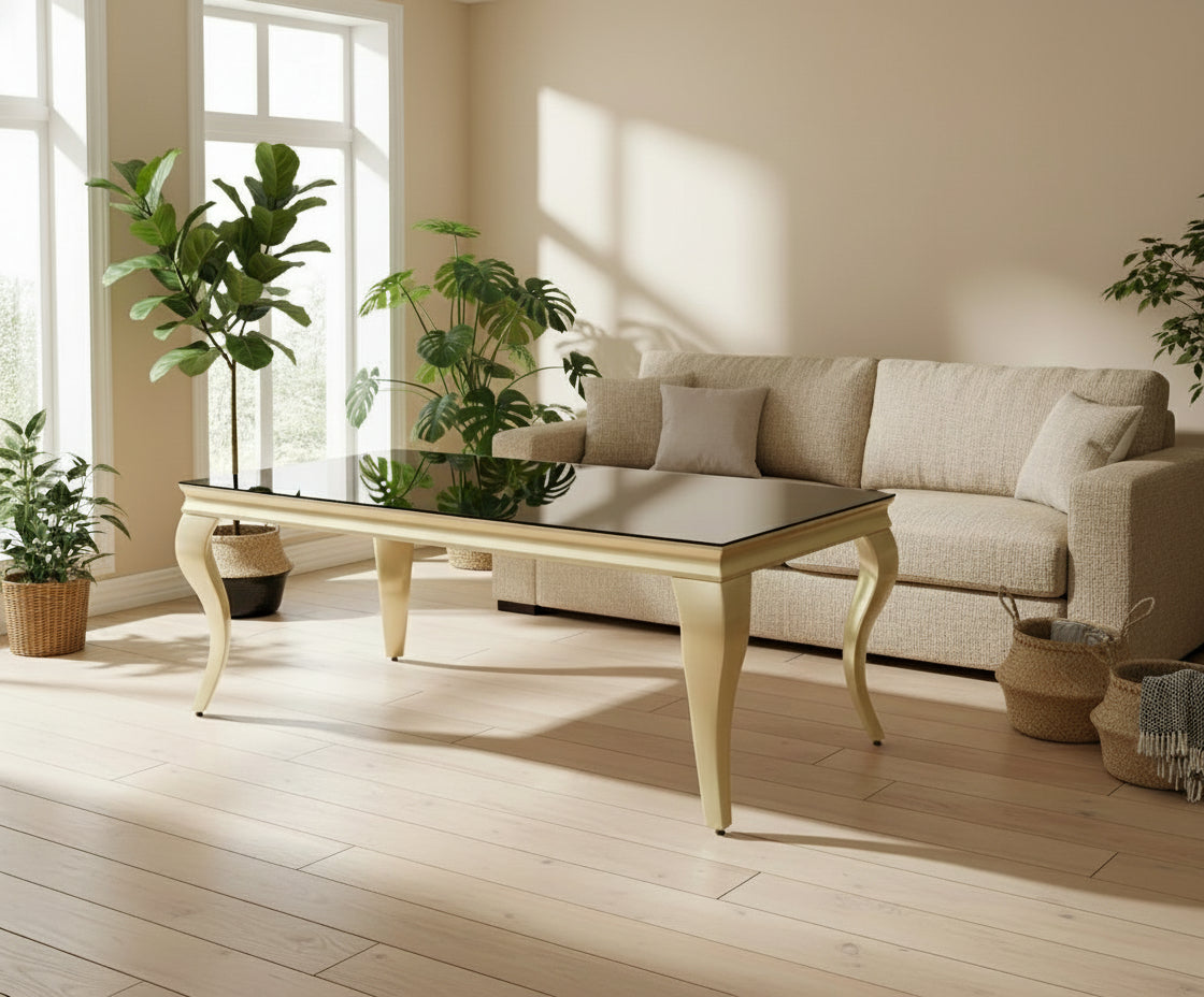 Table basse BAROQUE Gold 120x60x45 cm – Plateau Noir