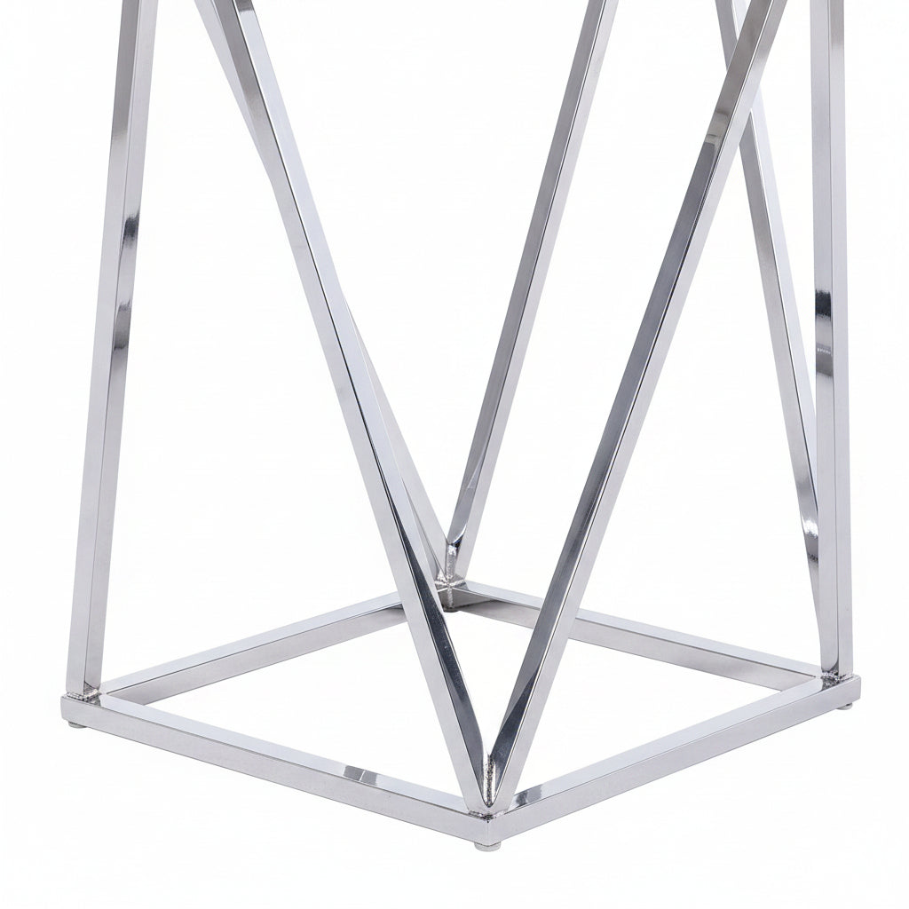 Bout de Canapé ALINA Chrome & Marbre Blanc – 50x50x56 cm