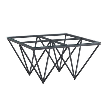 Table Basse Carrée GIZE Plateau Verre Trempé Transparent Pieds Métal Noir 80x80x45cm