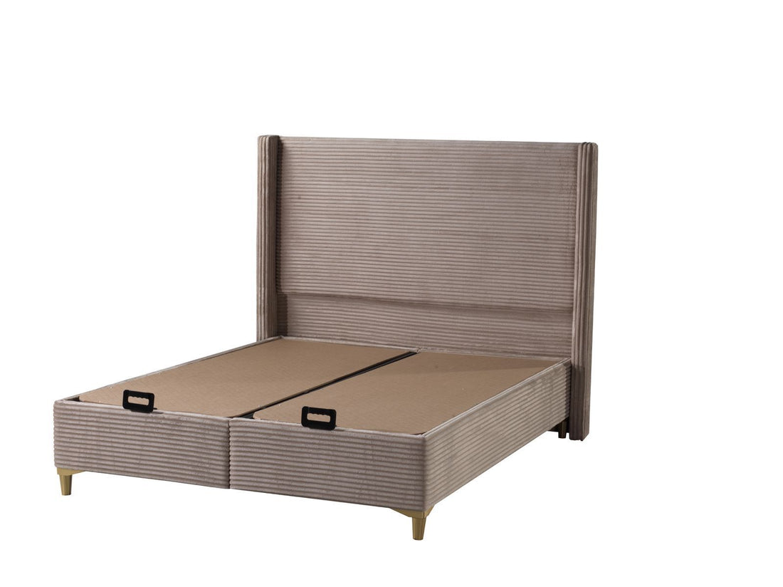 Lit coffre VENUS velours côtelé 140x190 cm avec planche #couleur_taupe