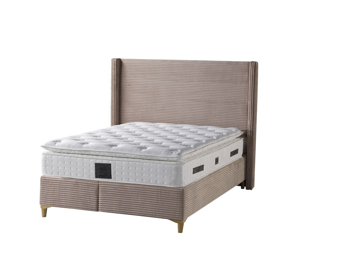 Lit coffre VENUS velours côtelé 140x190 cm avec planche #couleur_taupe