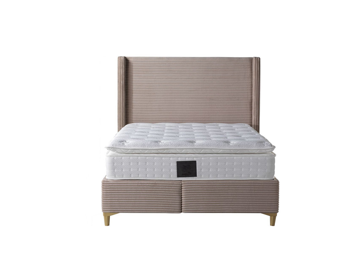 Lit coffre VENUS velours côtelé 140x190 cm avec planche #couleur_taupe