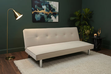 Banquette convertible clic-clac velours écru pieds chromés 180cm