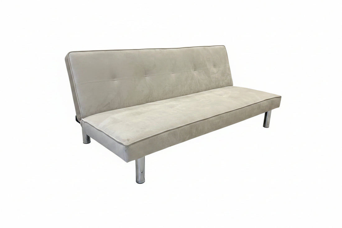 Banquette convertible clic-clac velours écru pieds chromés 180cm