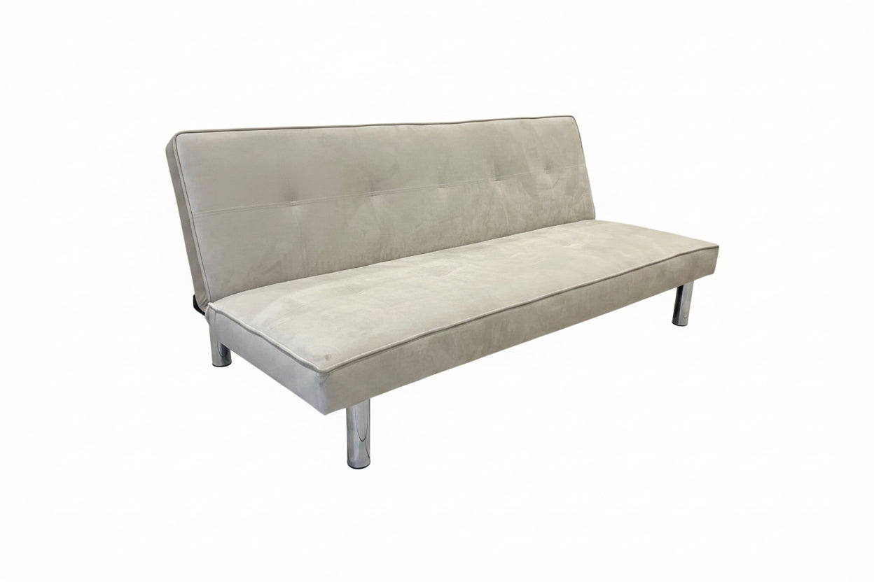 Banquette convertible clic-clac velours écru pieds chromés 180cm