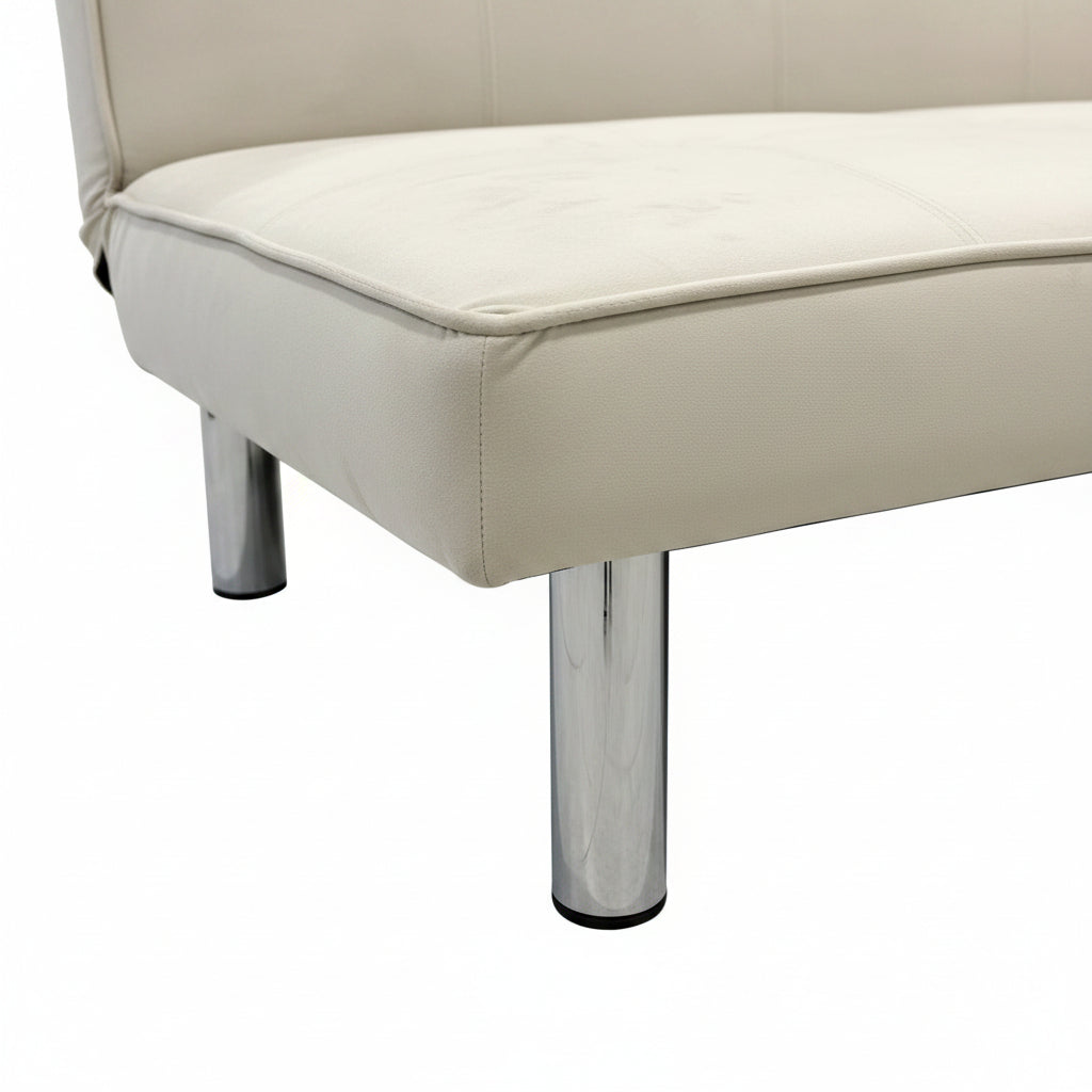 Banquette convertible clic-clac velours écru pieds chromés 180cm