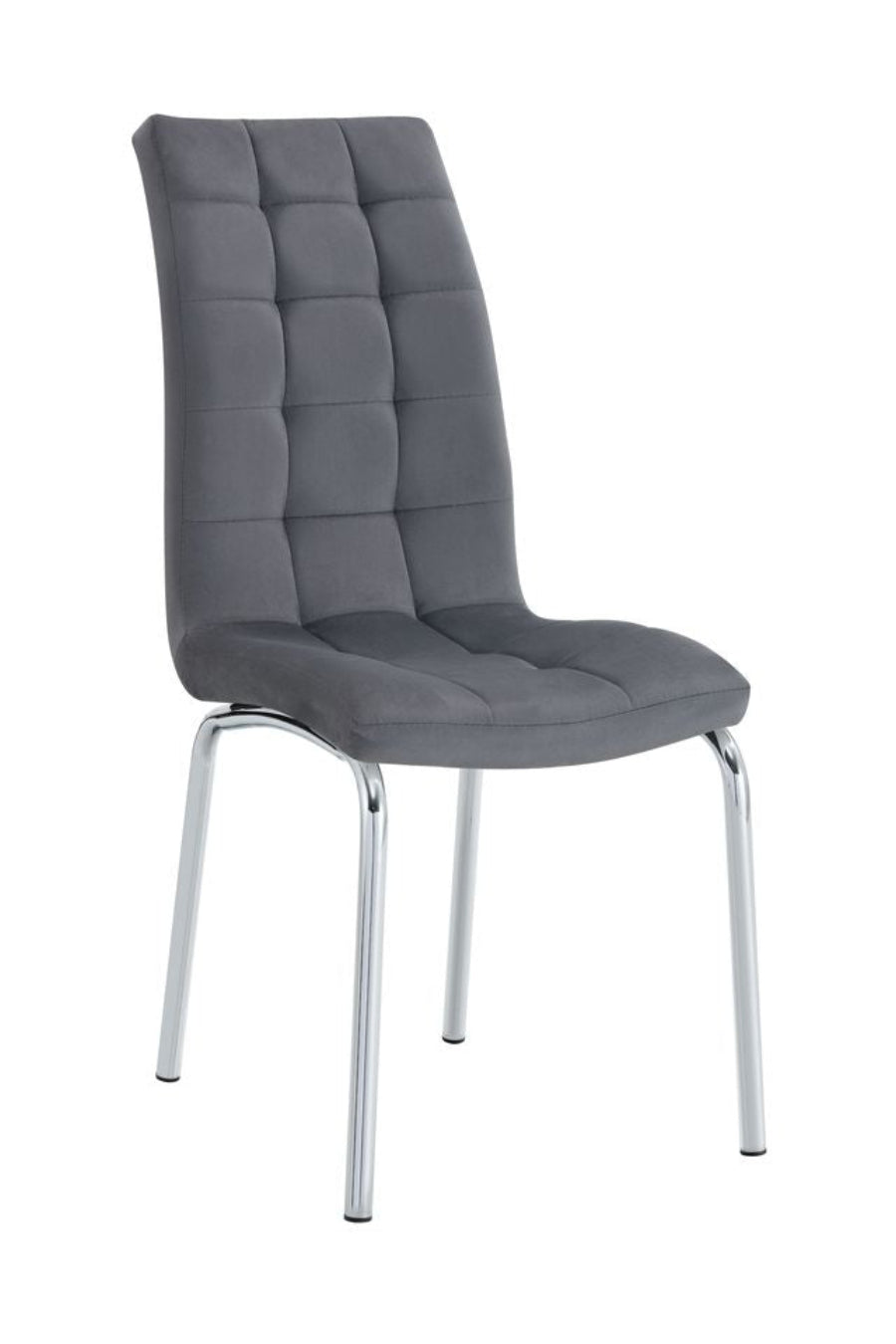 Lot 6 chaises salle à manger velours gris capitonné pieds chromés - Emma #couleur_gris