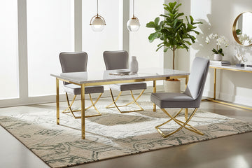 Lot 4 Chaises Salle à Manger Gabrielle Velours Gris Capitonné Pieds Gold