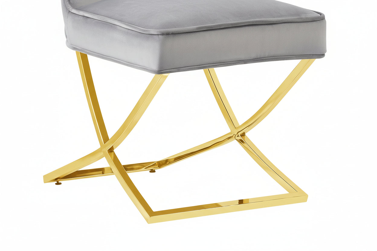 Lot 4 Chaises Salle à Manger Gabrielle Velours Gris Capitonné Pieds Gold