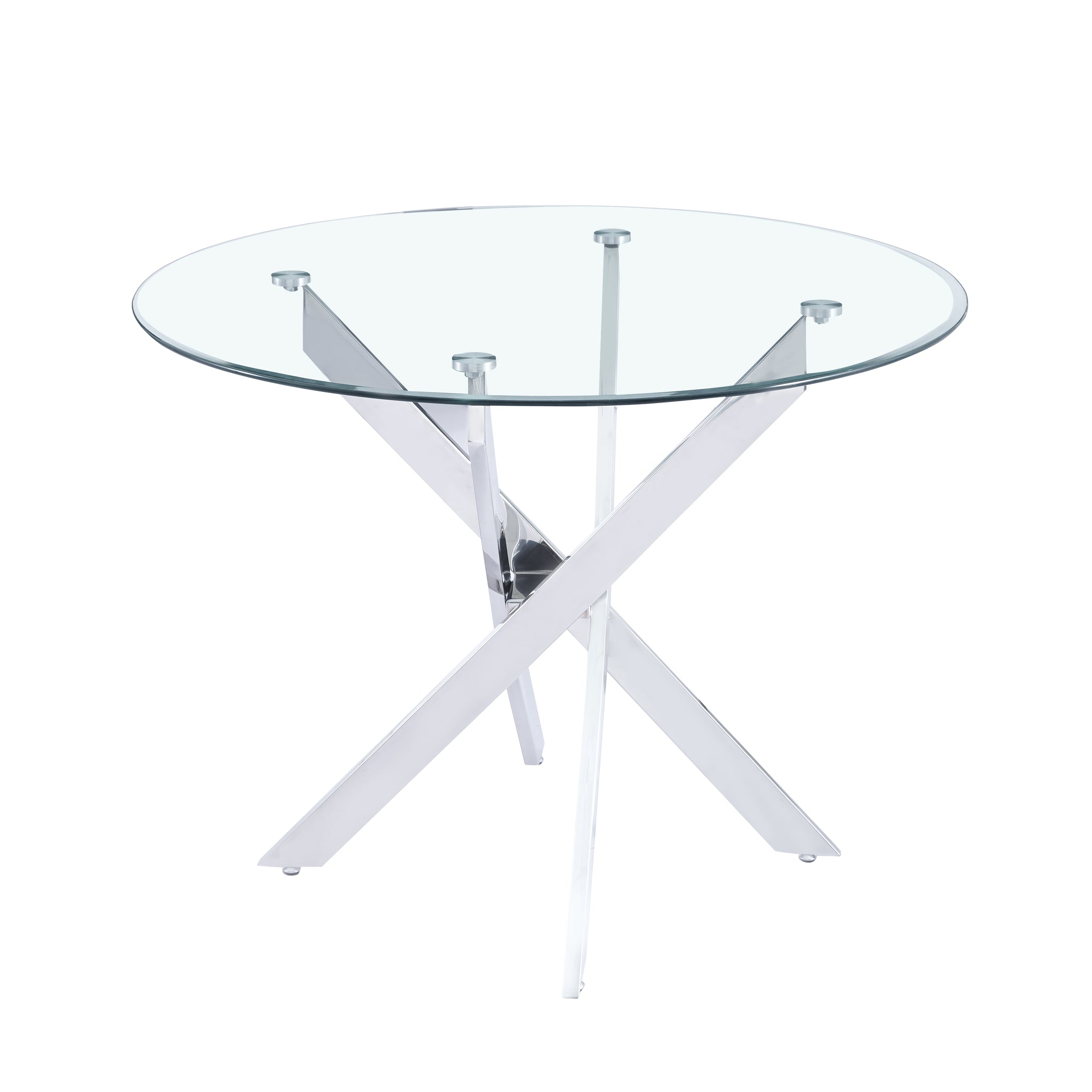 Table à manger ronde JESSICA TRANSPARENT chrome 100 cm 4 couverts