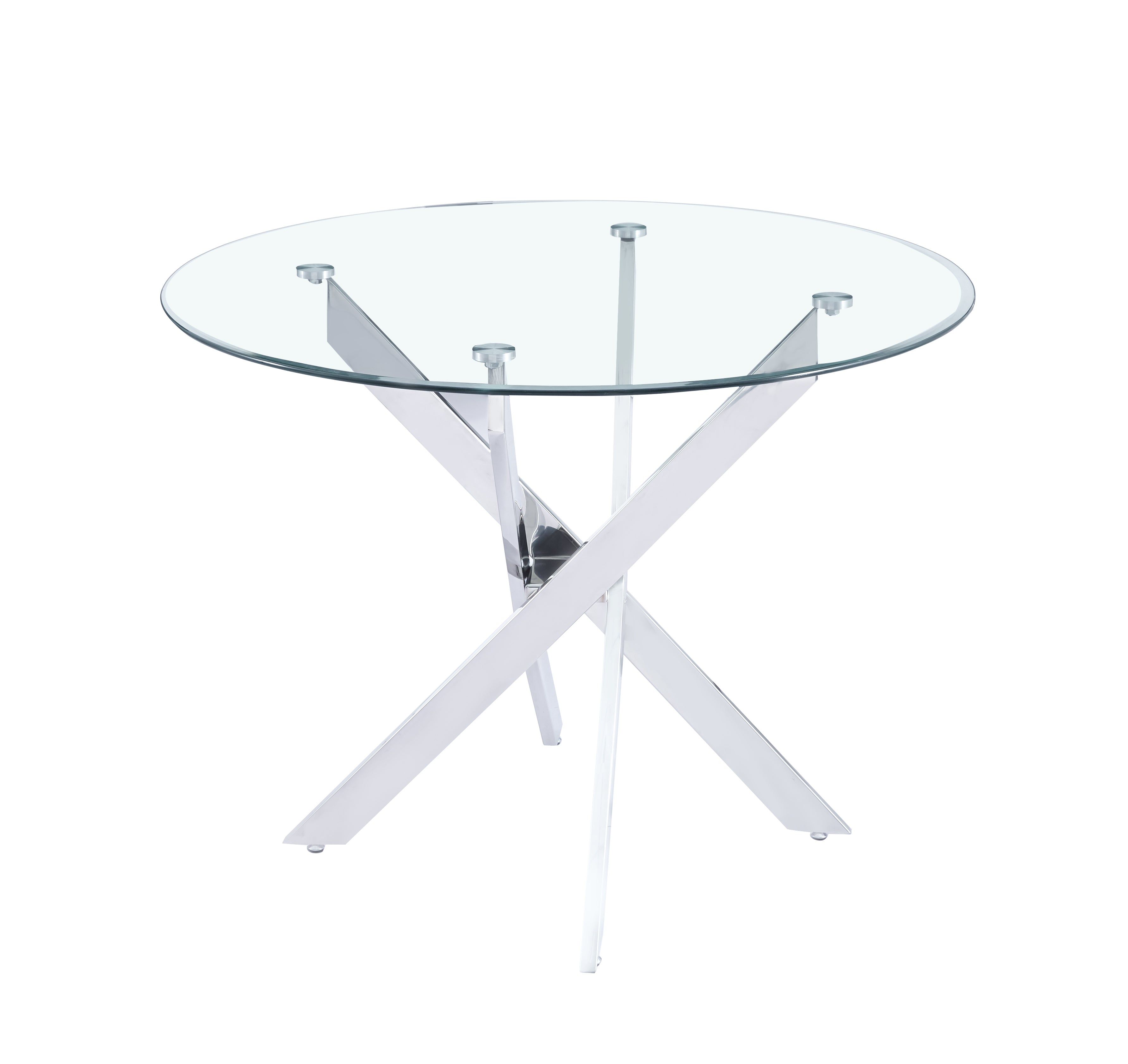 Table à manger ronde JESSICA TRANSPARENT chrome 100 cm 4 couverts