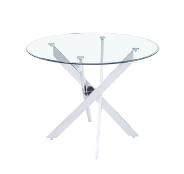 Table à manger ronde JESSICA TRANSPARENT chrome 100 cm 4 couverts