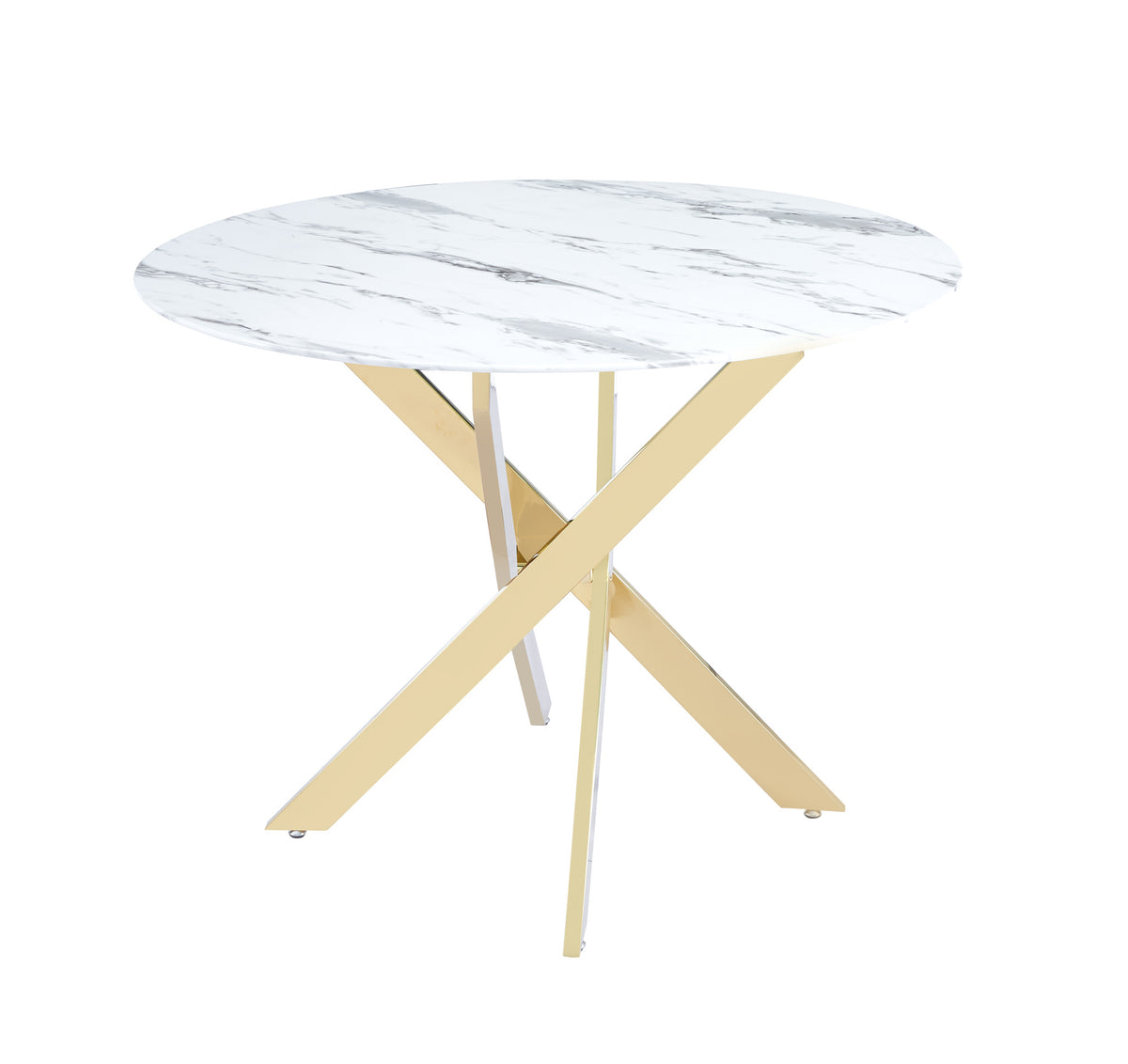 Table à manger ronde JESSICA MARBRE BLANC  pieds Gold 100 cm 4 couverts