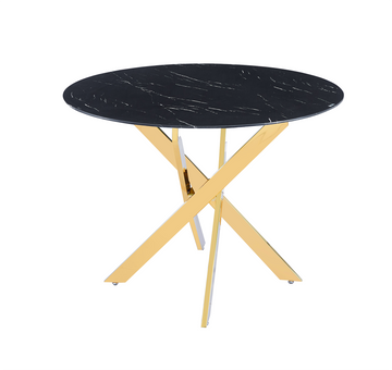 Table à manger ronde  JESSICA MARBRE NOIR pieds Gold 100 cm 4 couverts