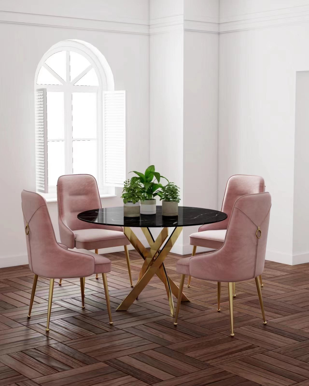 Table a manger ronde JESSICA  Gold XXL 120 cm 4 couverts effet marbré noir