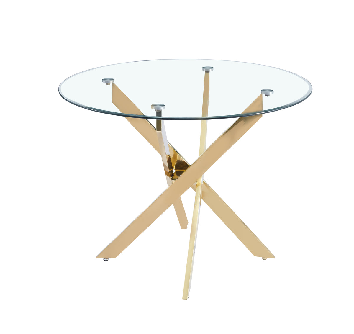 Table à manger ronde JESSICA TRANSPARENT pieds Gold 100 cm 4 couverts