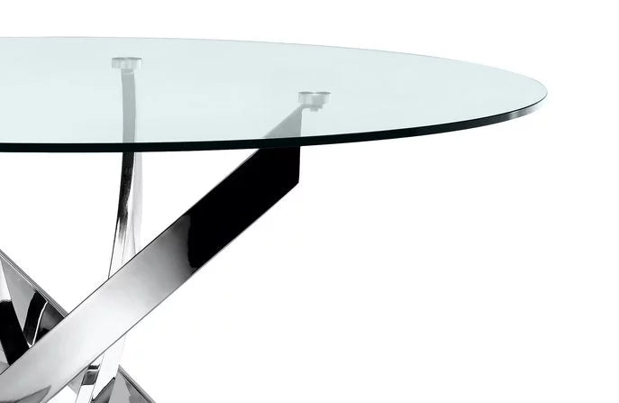 Table à manger ronde TRANSPARENT JESSICA chrome XXL 120 cm 4 couverts