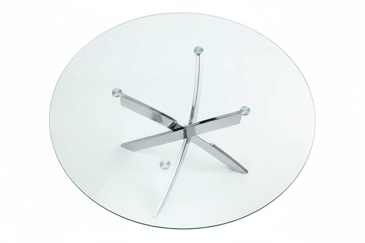 Table à manger ronde TRANSPARENT JESSICA chrome XXL 120 cm 4 couverts