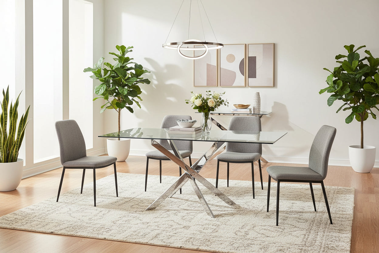 Table repas verre trempé transparent chrome 180x90x75 cm JESSICA XXL