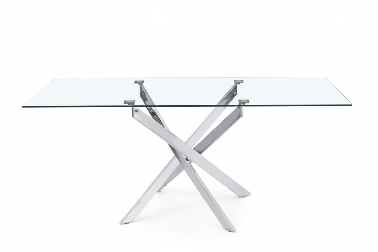 Table repas verre trempé transparent chrome 180x90x75 cm JESSICA XXL