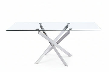Table repas verre trempé transparent chrome 180x90x75 cm JESSICA XXL