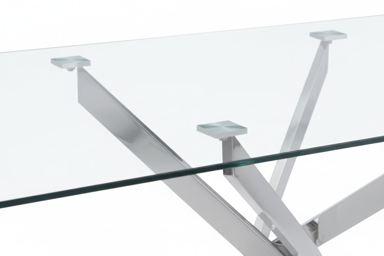 Table repas verre trempé transparent chrome 180x90x75 cm JESSICA XXL