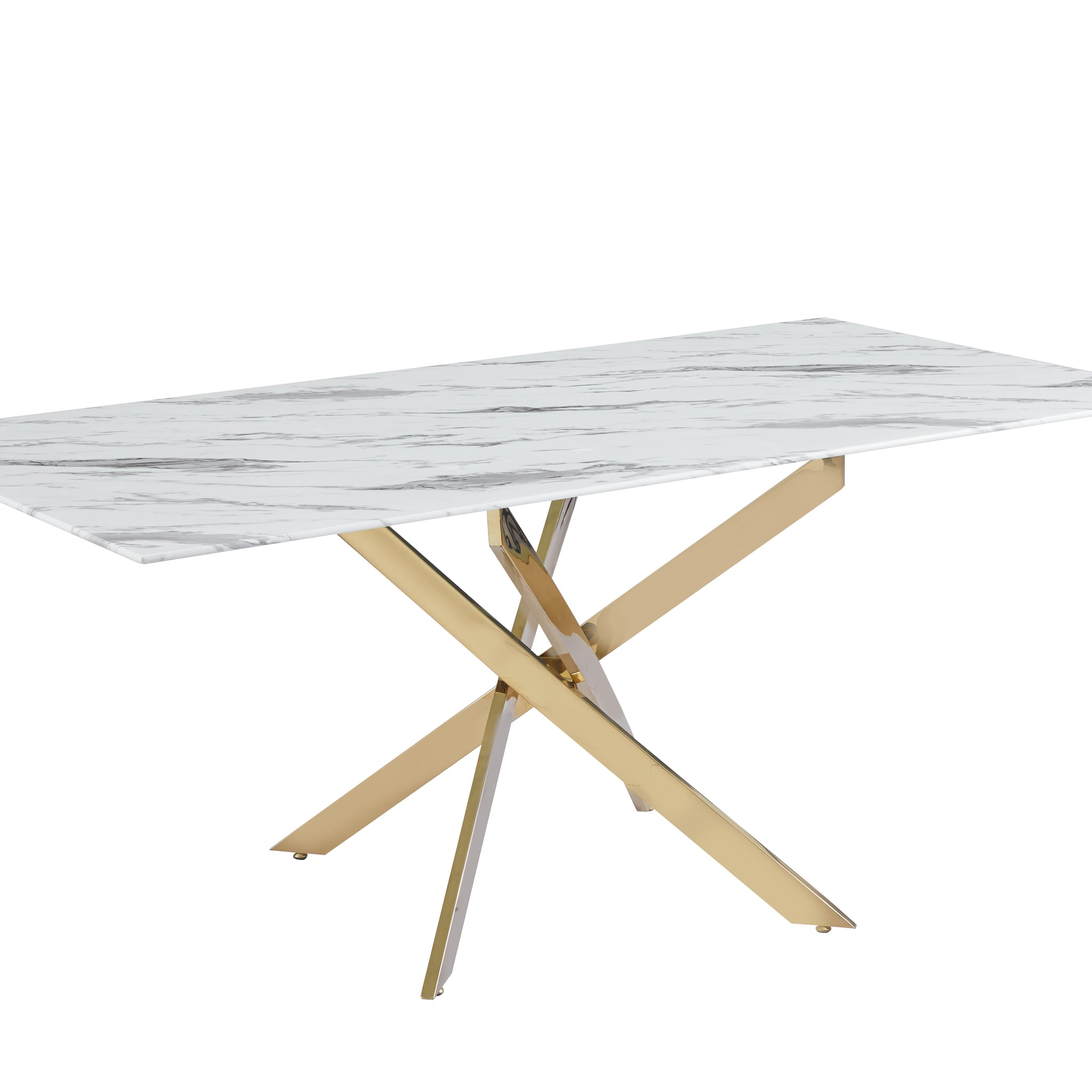 Table Repas JESSICA XXL Gold et plateau en verre MARBRE BLANC 180 cm 6 à 8 couverts
