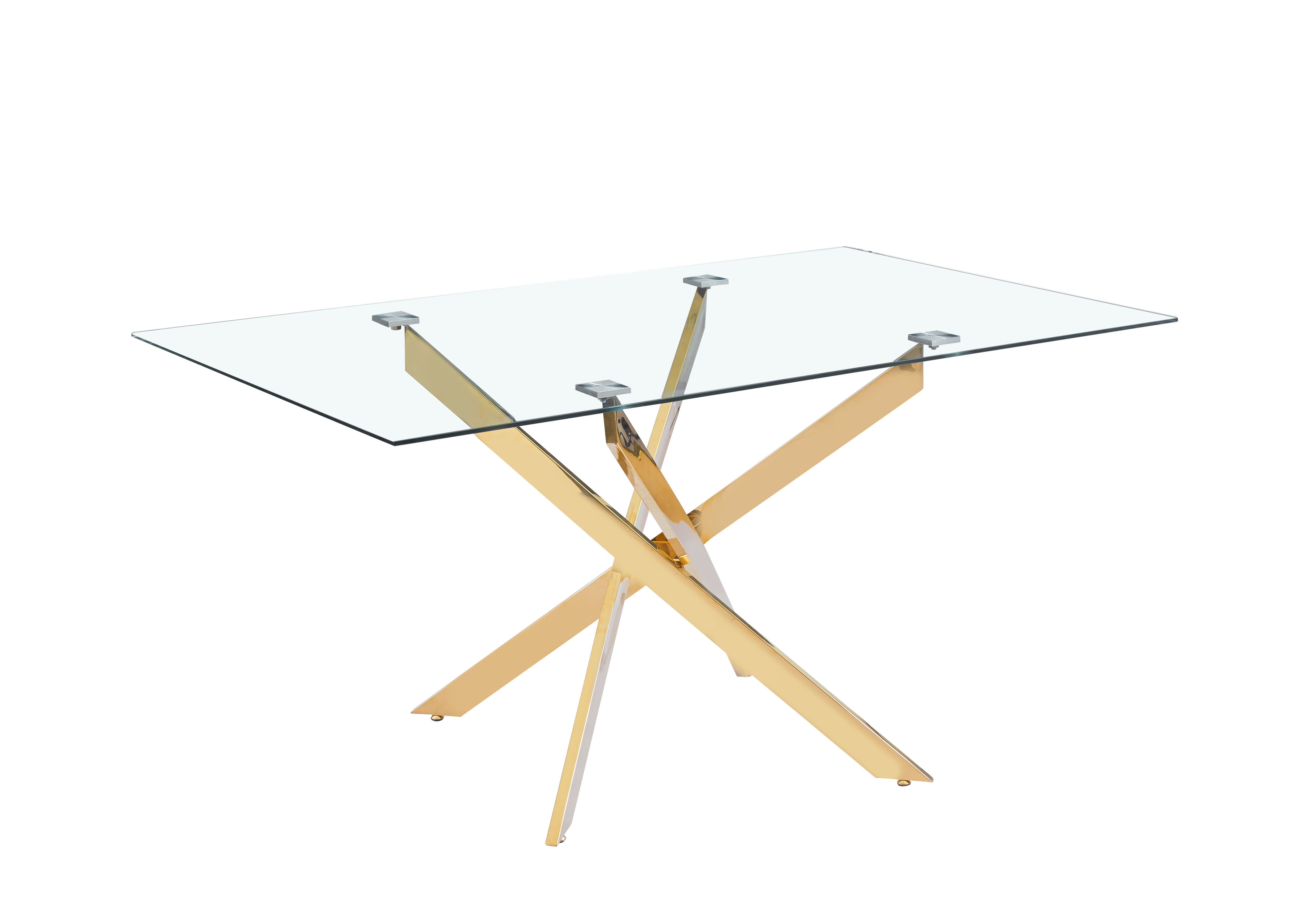 Table Repas JESSICA Gold et plateau en verre 150 cm 4 à 6 couverts transparent