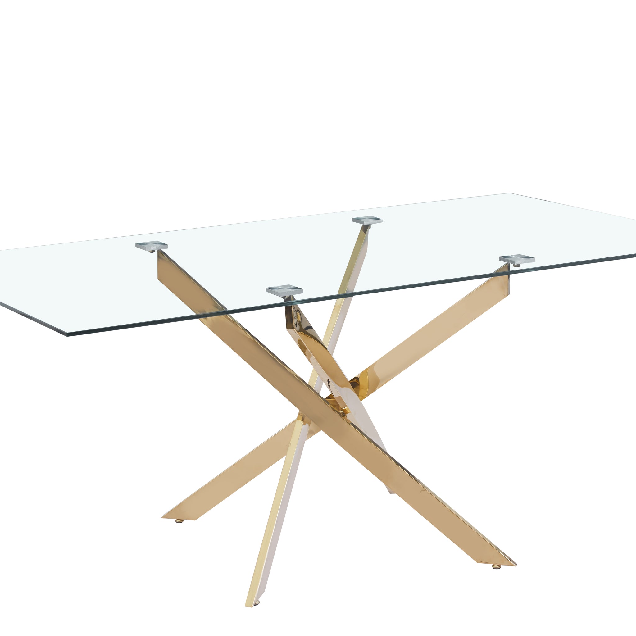 Table Repas JESSICA XXL Gold et plateau en verre TRANSPARENT 180 cm 6 à 8 couverts