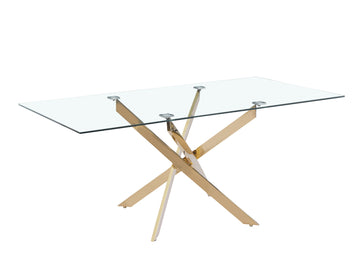 Table Repas JESSICA XXL Gold et plateau en verre TRANSPARENT 180 cm 6 à 8 couverts