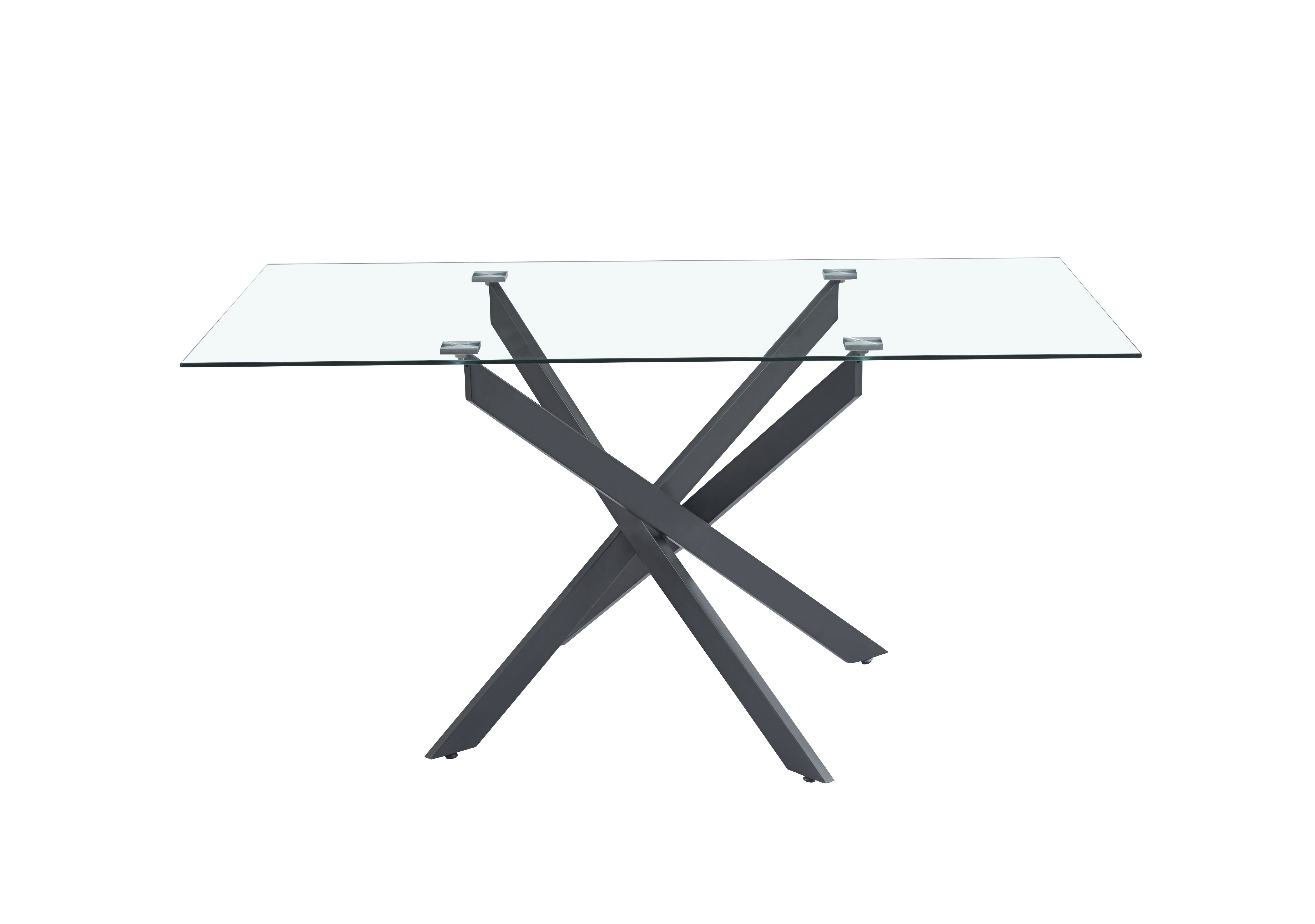 Table Repas JESSICA Métal noir et plateau en verre 150 cm 4 à 6 couverts transparent