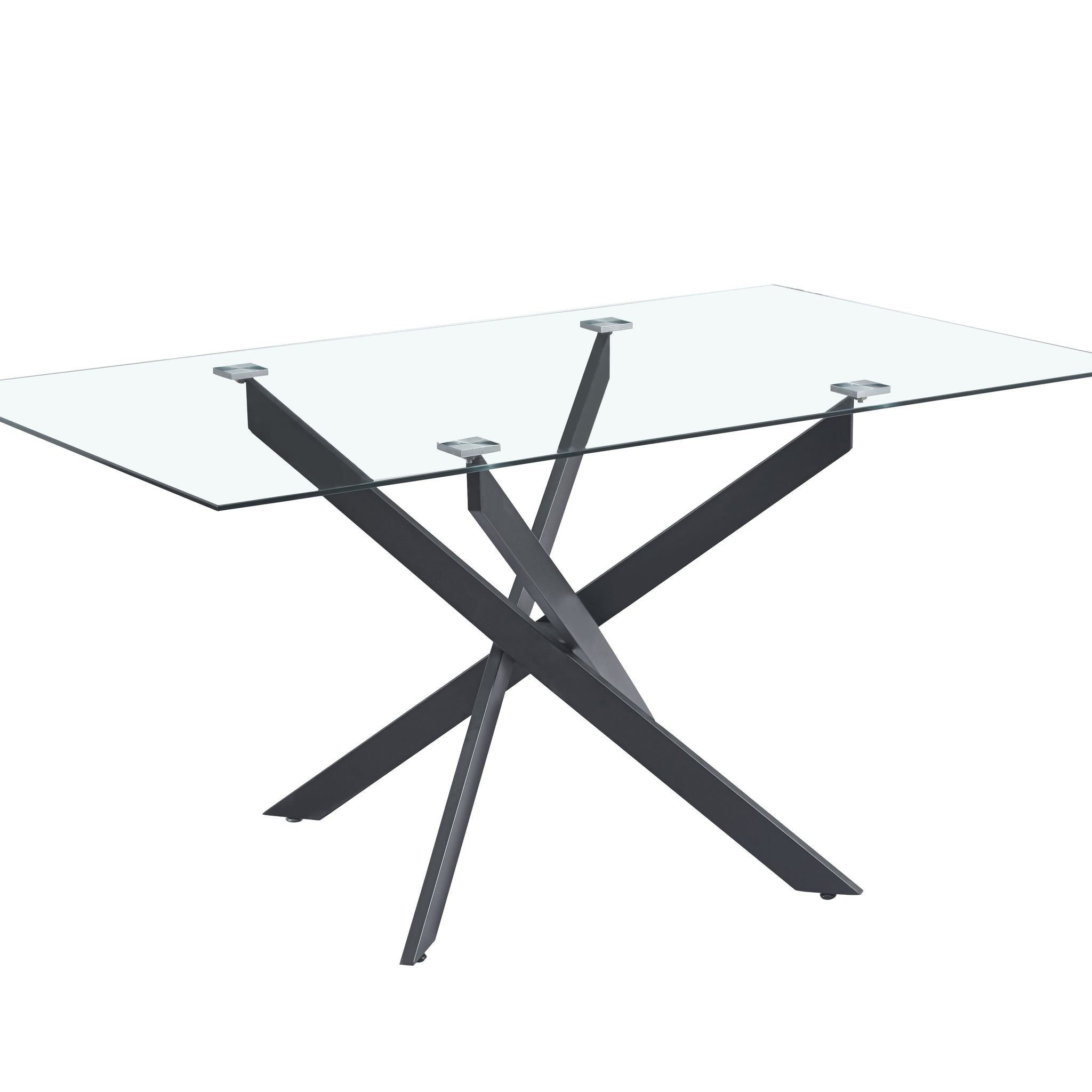 Table Repas JESSICA Métal noir et plateau en verre 150 cm 4 à 6 couverts transparent