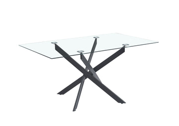 Table Repas JESSICA Métal noir et plateau en verre 150 cm 4 à 6 couverts transparent