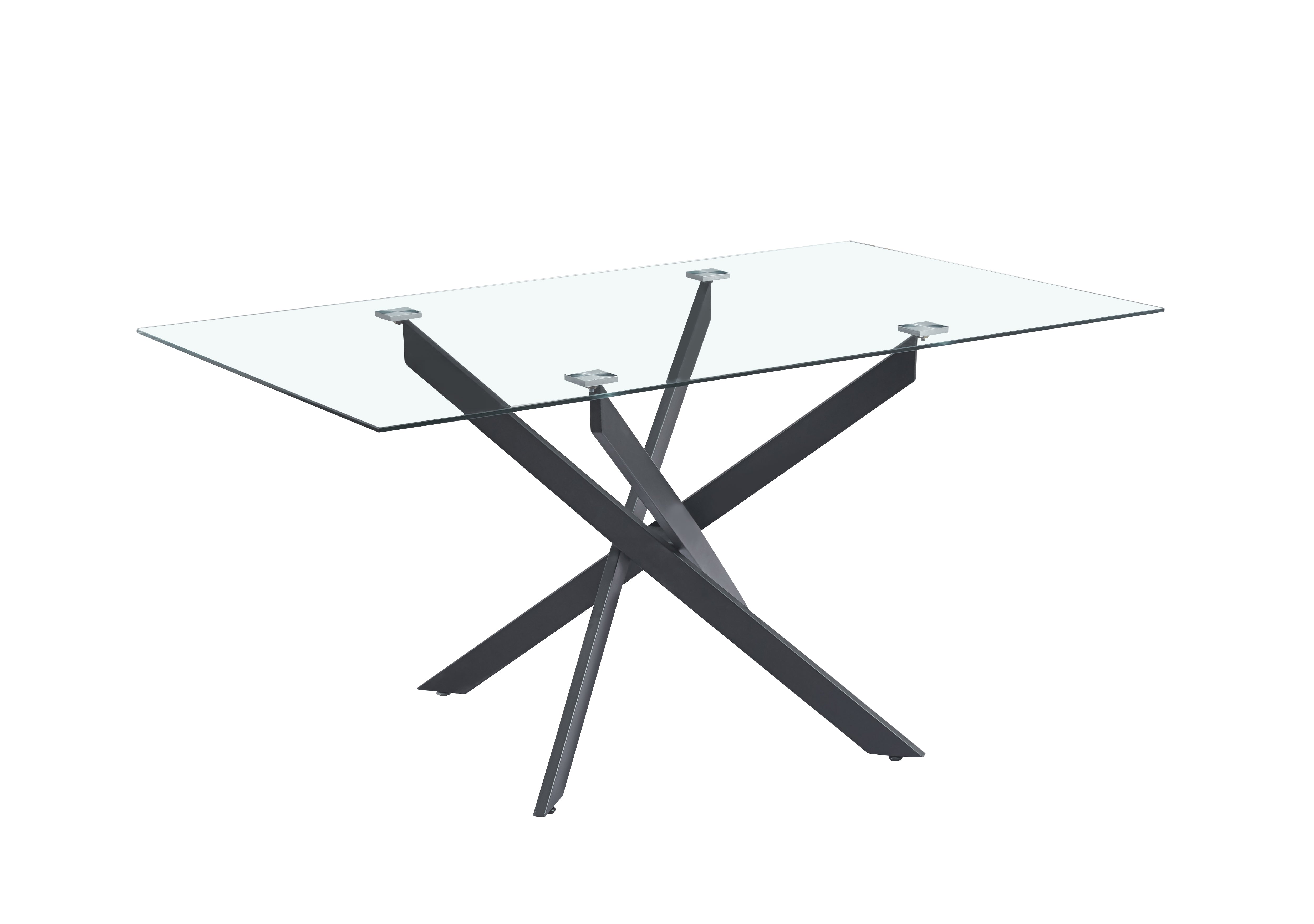 Table Repas JESSICA Métal noir et plateau en verre 150 cm 4 à 6 couverts transparent