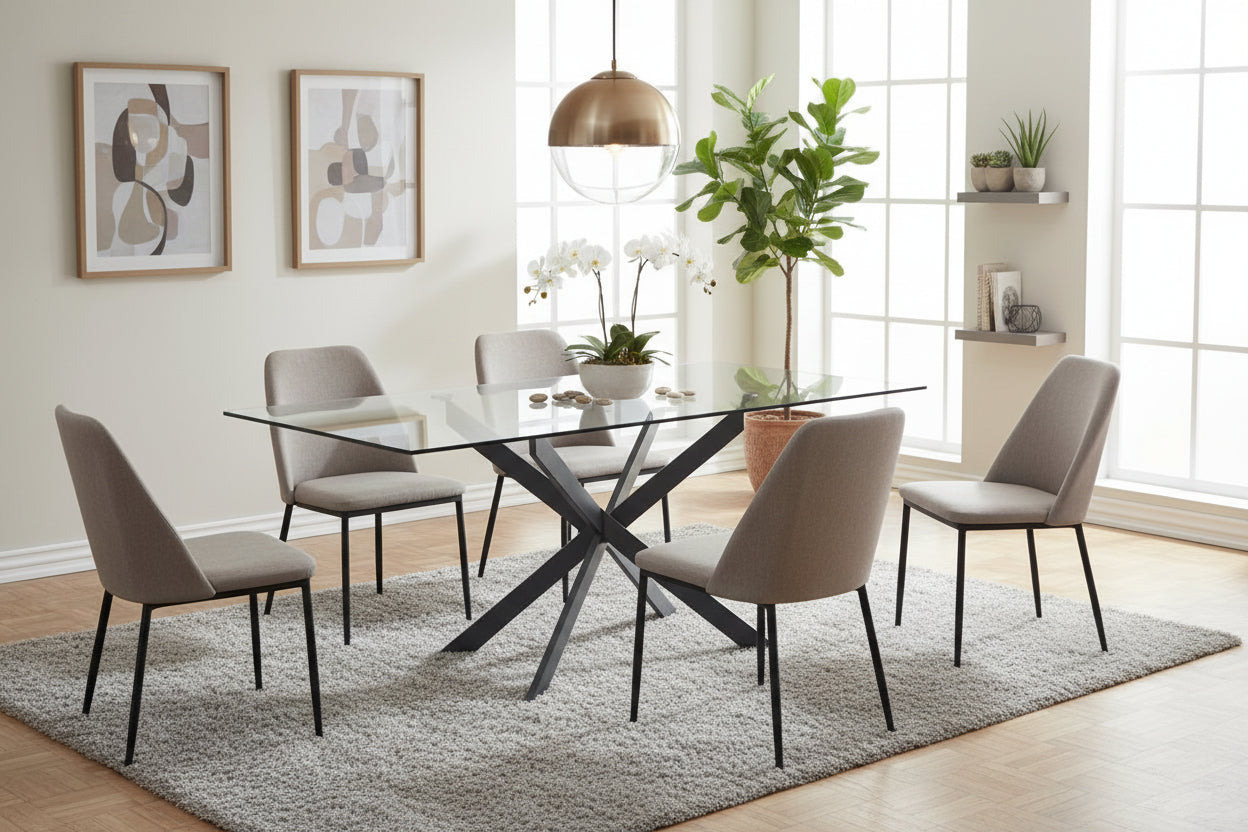 Table à manger verre trempé métal noir 180x90 cm JESSICA XXL