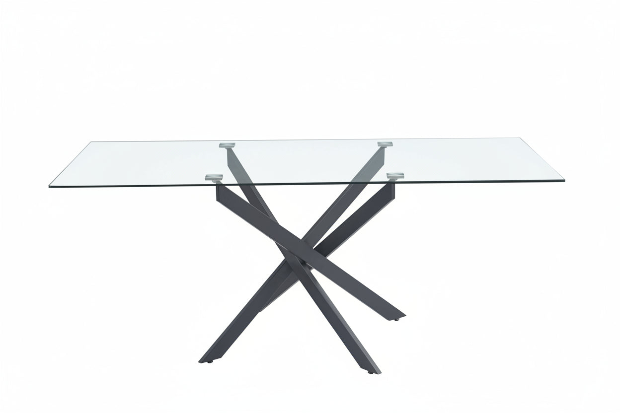 Table à manger verre trempé métal noir 180x90 cm JESSICA XXL