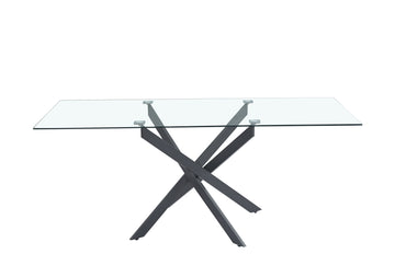 Table Repas JESSICA XXL Métal noir et plateau en verre MARBRE NOIR 180 cm 6 à 8 couverts Transparent