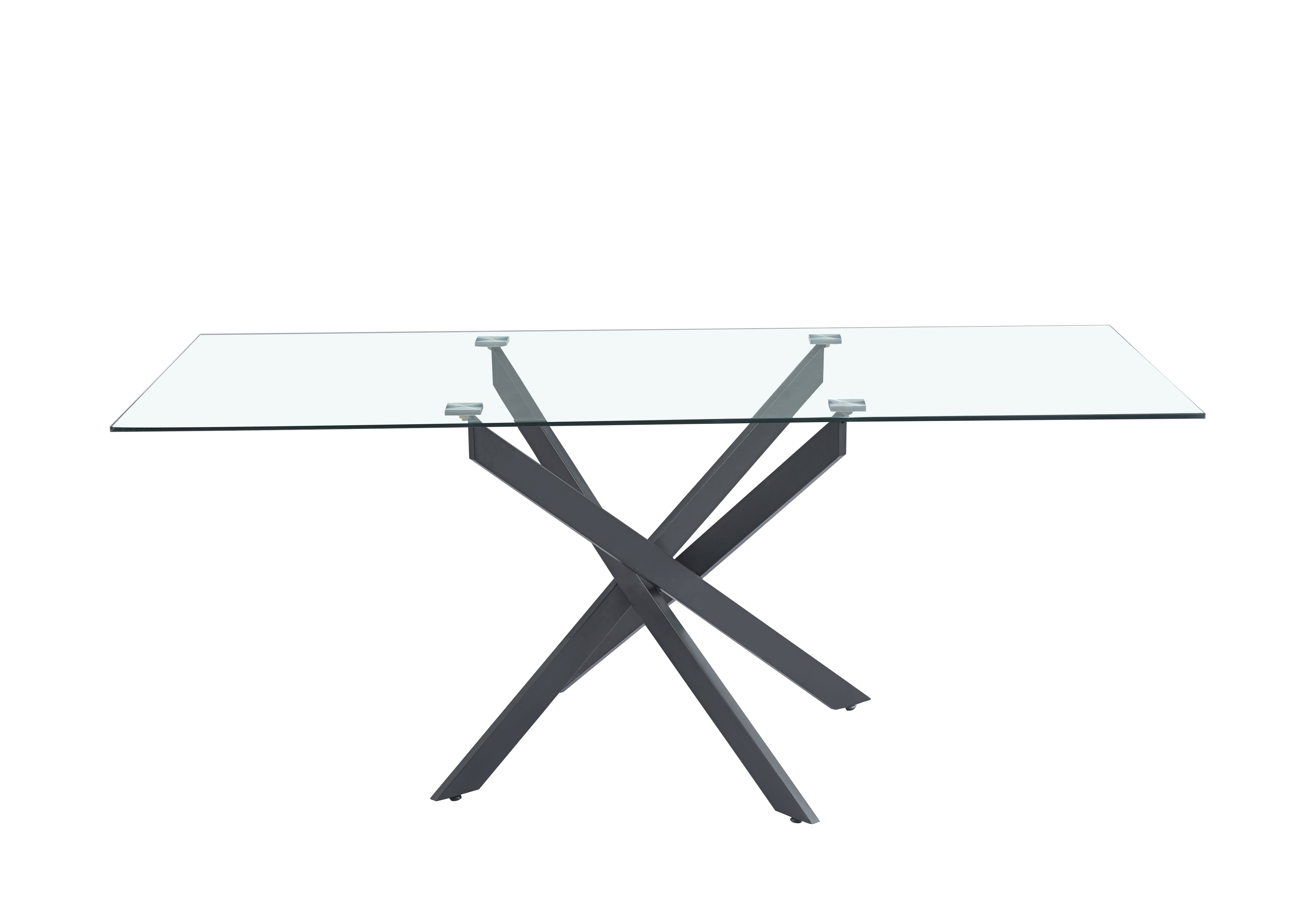 Table Repas JESSICA XXL Métal noir et plateau en verre MARBRE NOIR 180 cm 6 à 8 couverts Transparent