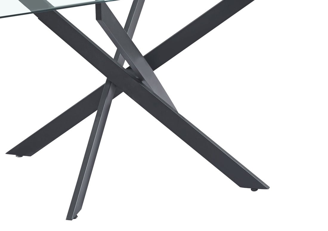 Table Repas JESSICA XXL Métal noir et plateau en verre MARBRE NOIR 180 cm 6 à 8 couverts Transparent