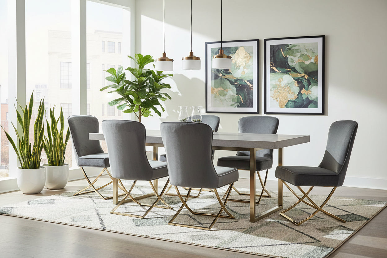 Lot 4 Chaises Salle à Manger Gabrielle Velours Anthracite Capitonné Pieds Gold