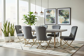 Lot 4 Chaises Salle à Manger Gabrielle Velours Anthracite Capitonné Pieds Gold