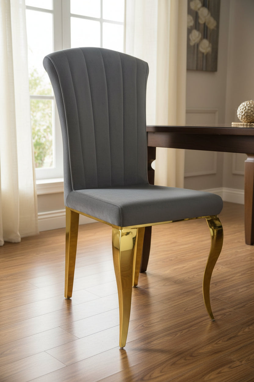 Lot de 6 Chaises baroque LOUIS Gold Velours Anthracite