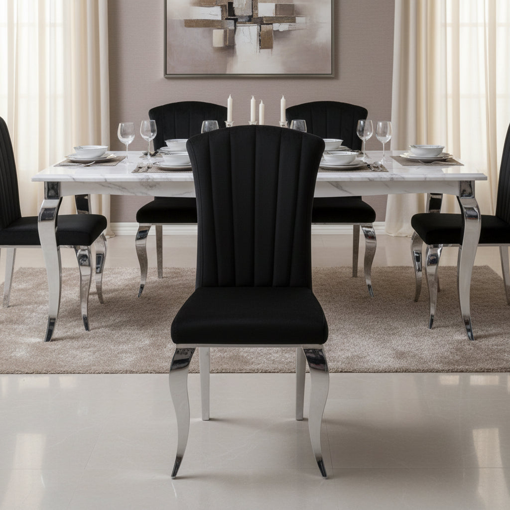 Lot de 6 Chaises baroque LOUIS Chrome Velours Noir